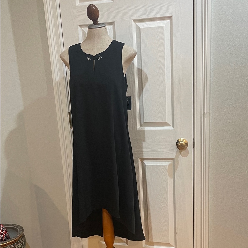 Alfani Black Sleeveless hi low trapeze Dress keyhole neck formal black zip 12